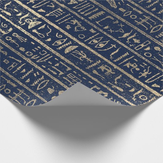 Egyptische Hieroglyphs Gold Blue Navy Pharaohs Cadeaupapier (Hoek)