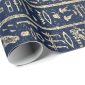 Egyptische Hieroglyphs Gold Blue Navy Pharaohs Cadeaupapier (Rol Hoek)
