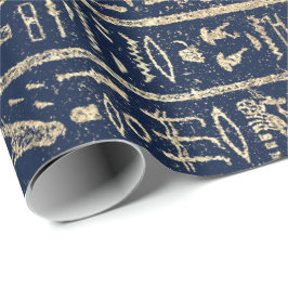 Egyptische Hieroglyphs Gold Blue Navy Pharaohs Cadeaupapier