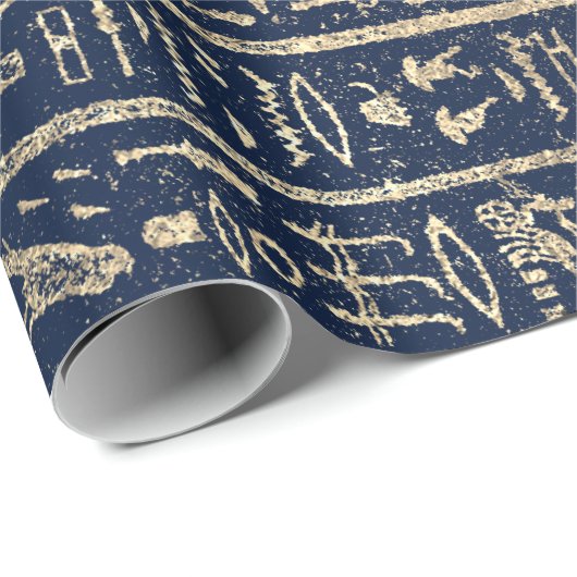 Egyptische Hieroglyphs Gold Blue Navy Pharaohs Cadeaupapier (Rol Hoek)