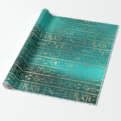 Egyptische Hieroglyphs Gold Foxier Blush Blauwgroe Cadeaupapier (Uitgerold)