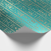 Egyptische Hieroglyphs Gold Foxier Blush Blauwgroe Cadeaupapier (Hoek)
