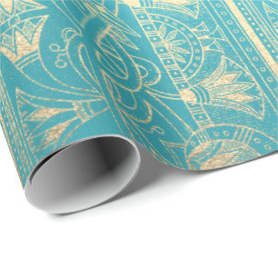 Egyptische Hieroglyphs Gold Foxier Turquoise Ocean Cadeaupapier