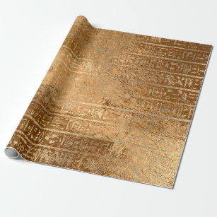 Egyptische Hieroglyphs Gold Grass Metallic Stripes Cadeaupapier