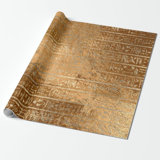 Egyptische Hieroglyphs Gold Grass Metallic Stripes Cadeaupapier (Uitgerold)