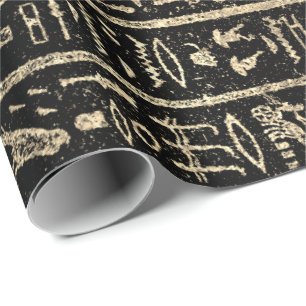 Egyptische Hieroglyphs Gold Grass Metallic Stripes Cadeaupapier