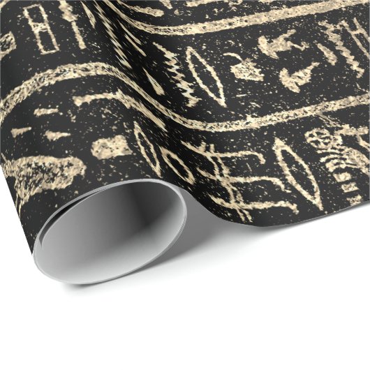 Egyptische Hieroglyphs Gold Grass Metallic Stripes Cadeaupapier (Rol Hoek)