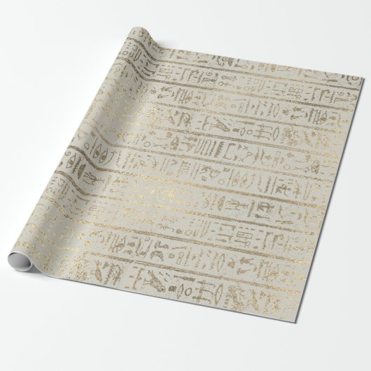 Egyptische Hieroglyphs Gold Pastel Creamy Grey Cadeaupapier (Uitgerold)