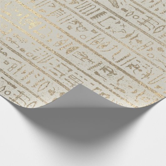Egyptische Hieroglyphs Gold Pastel Creamy Grey Cadeaupapier (Hoek)