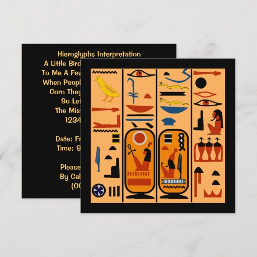 Egyptische Hieroglyphs Uitnodiging voor details va (Voorkant / Achterkant)