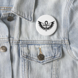 Egyptische Hieroglyphs - Winged Ankh Ronde Button 5,7 Cm