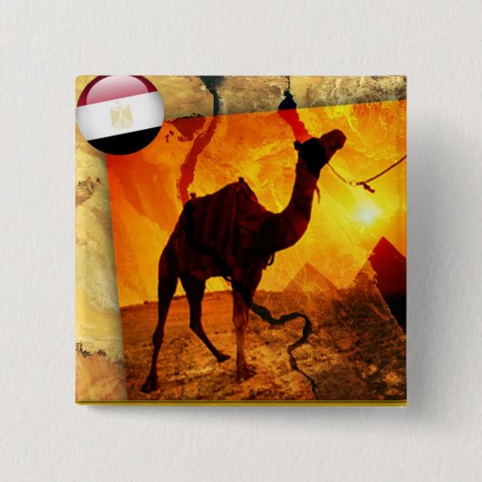 Egyptische kameel vierkante button 5,1 cm (Voorkant)