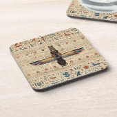 Egyptische kat - Bastet op papyrus Bier Onderzetter (Linkerzijde)