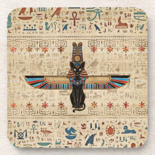 Egyptische kat - Bastet op papyrus Bier Onderzetter (Voorkant)