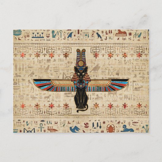 Egyptische kat - Bastet op papyrus Briefkaart (Voorkant)