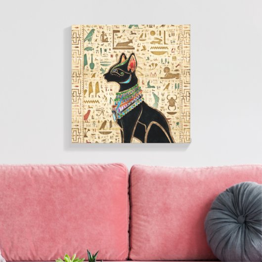 Egyptische kat - Bastet op papyrus Canvas Afdruk (Insitu (Woonkamer))