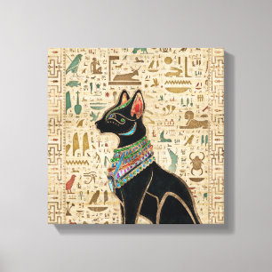 Egyptische kat - Bastet op papyrus Canvas Afdruk