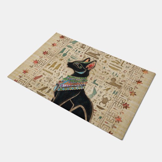 Egyptische kat - Bastet op papyrus Deurmat (Schuin)