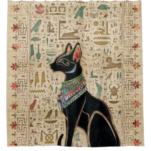 Egyptische kat - Bastet op papyrus Douchegordijn (Voorkant)