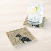 Egyptische kat - Bastet op papyrus Glazen Onderzetter (Schuin)