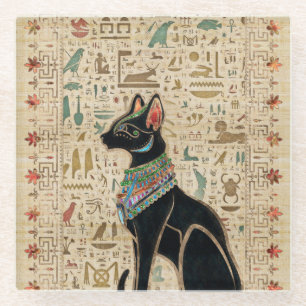 Egyptische kat - Bastet op papyrus Glazen Onderzetter