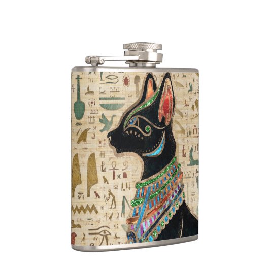 Egyptische kat - Bastet op papyrus Heupfles (Rechts)