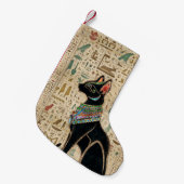 Egyptische kat - Bastet op papyrus Kleine Kerstsok (Voorkant (Hangend))