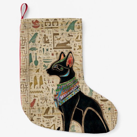 Egyptische kat - Bastet op papyrus Kleine Kerstsok (Voorkant)