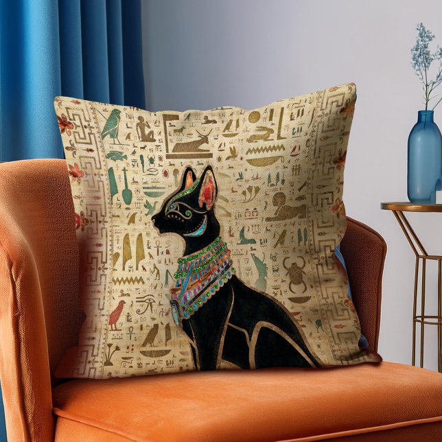 Egyptische kat - Bastet op papyrus Kussen (Creator heeft geüpload)