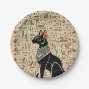 Egyptische kat - Bastet op papyrus Papieren Bordje
