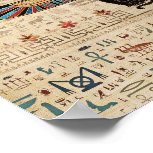 Egyptische kat - Bastet op papyrus Poster (Hoek)