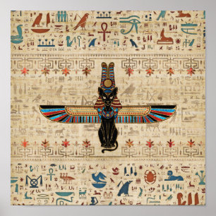 Egyptische kat - Bastet op papyrus Poster