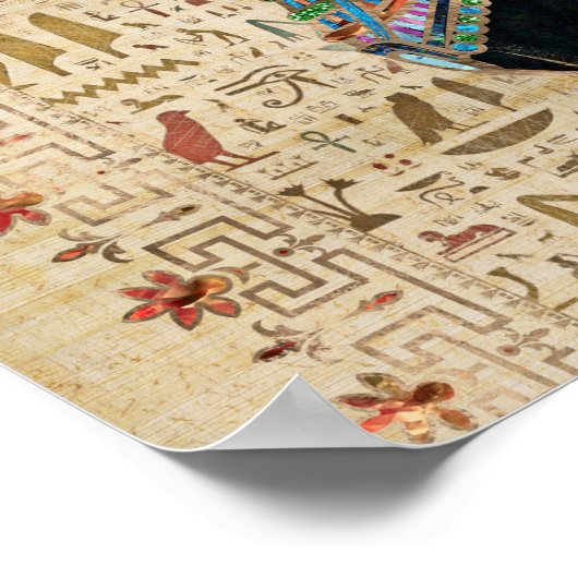 Egyptische kat - Bastet op papyrus Poster (Hoek)