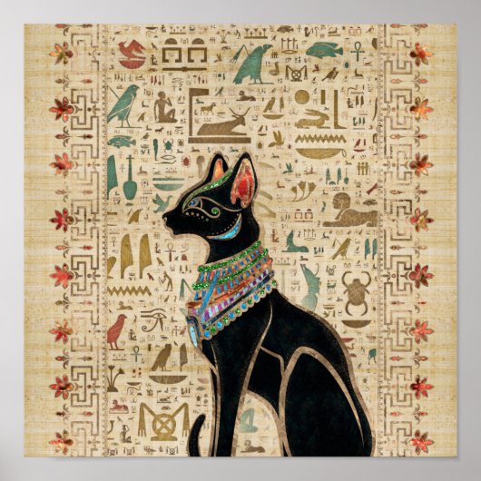 Egyptische kat - Bastet op papyrus Poster (Voorkant)