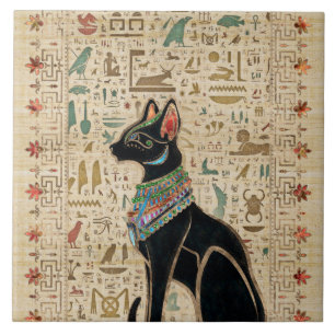 Egyptische kat - Bastet op papyrus Tegeltje