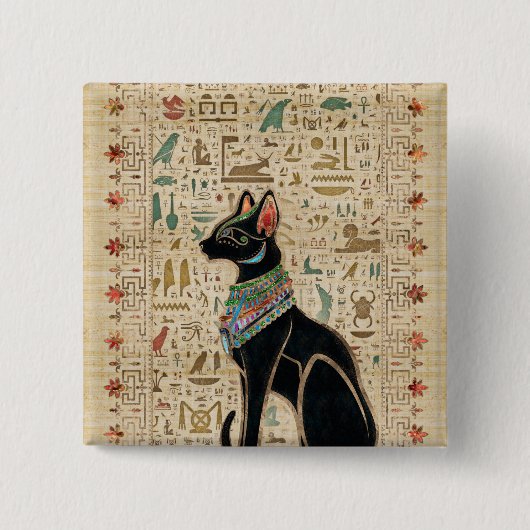 Egyptische kat - Bastet op papyrus Vierkante Button 5,1 Cm (Voorkant)