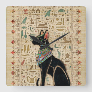 Egyptische kat - Bastet op papyrus Vierkante Klok