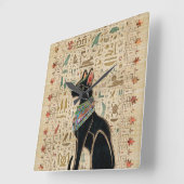 Egyptische kat - Bastet op papyrus Vierkante Klok (Hoek)