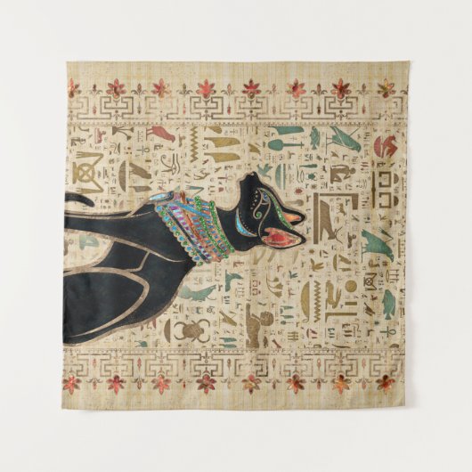 Egyptische kat - Bastet op papyrus Wandkleed (Voorkant (horizontaal))