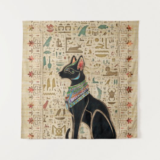 Egyptische kat - Bastet op papyrus Wandkleed (Voorkant)