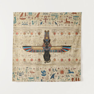 Egyptische kat - Bastet op papyrus Wandkleed