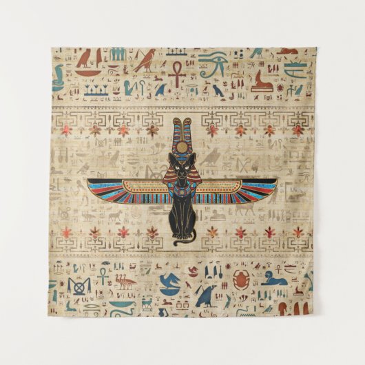Egyptische kat - Bastet op papyrus Wandkleed (Voorkant)