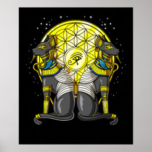 Egyptische kat Goddess Bastet Ankh Sacred Geometry Poster