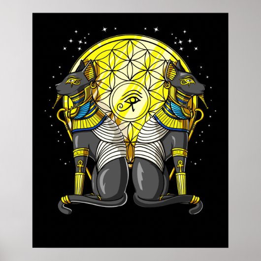 Egyptische kat Goddess Bastet Ankh Sacred Geometry Poster (Voorkant)