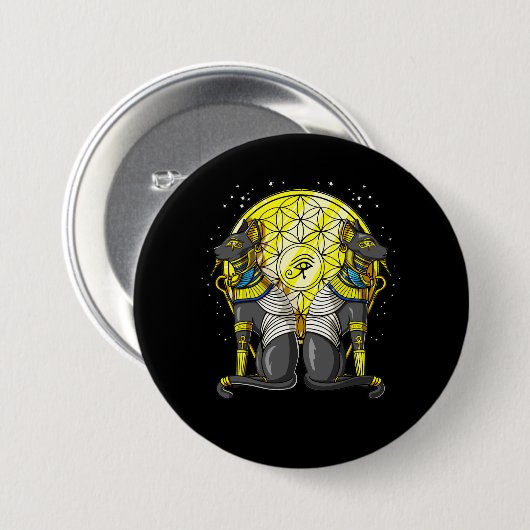 Egyptische kat Goddess Bastet Ankh Sacred Geometry Ronde Button 7,6 Cm (Voorkant /achterkant)