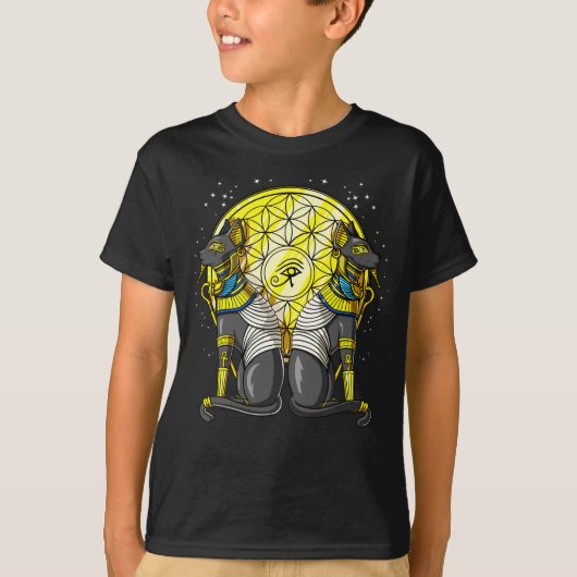 Egyptische kat Goddess Bastet Ankh Sacred Geometry T-shirt (Voorkant)