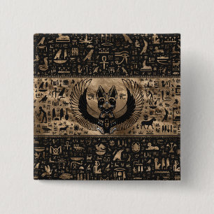 Egyptische Kat Goddess Bastet Vierkante Button 5,1 Cm