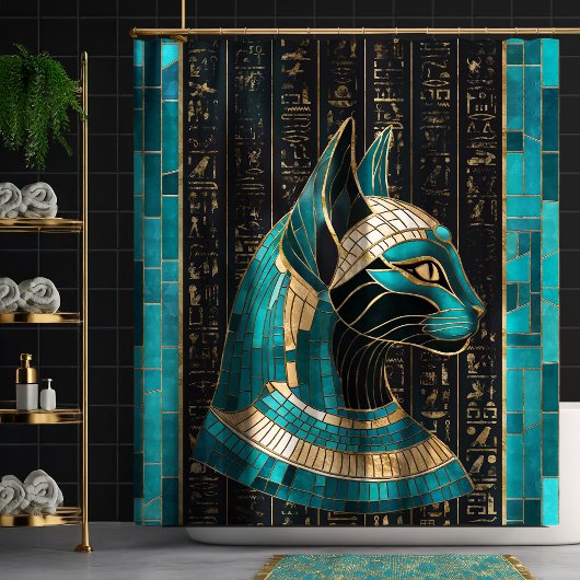 Egyptische Kat Godin Bastet - Mozaïek Kunst Douchegordijn