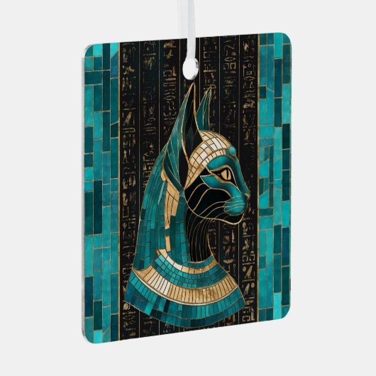 Egyptische Kat Godin Bastet - Mozaïek Kunst Metalen Ornament (Voorkant Rechts)
