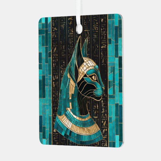 Egyptische Kat Godin Bastet - Mozaïek Kunst Metalen Ornament (Voorkant links)
